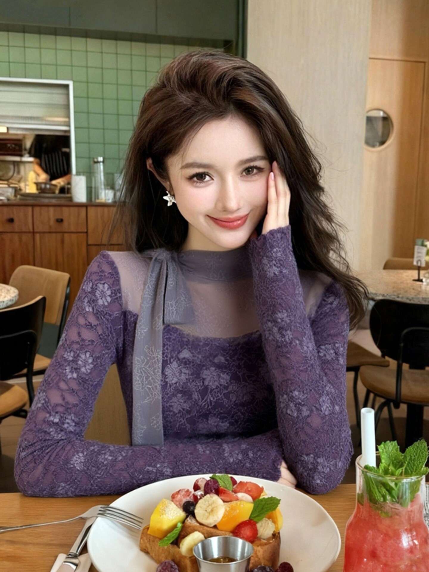 Turtleneck Knit 90S - Women Purple GothicT-shirt Harajuku Y2k Tee