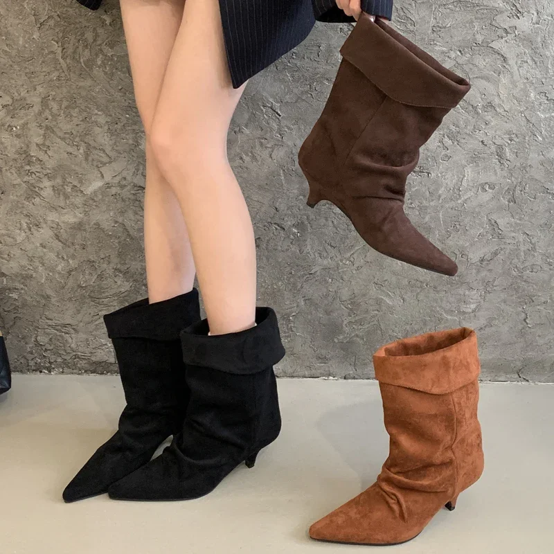 Vintage Style Women Fashion - Aneikeh Winter Pointed Toe Thin Low