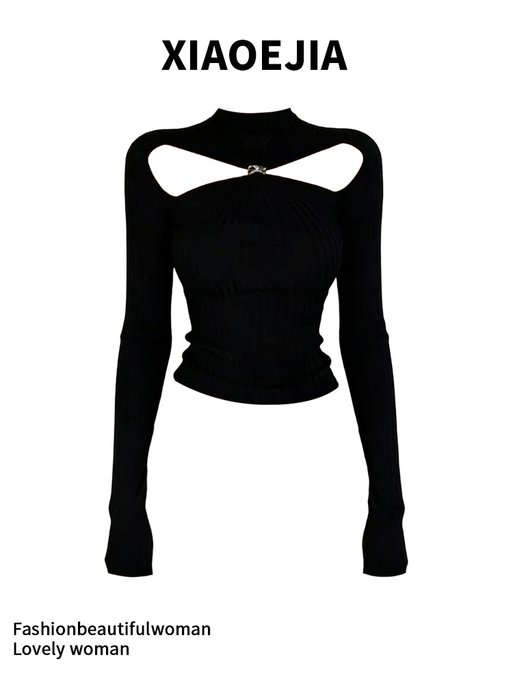 Turtleneck Knit 90S - Women Black GothicT-shirt Harajuku Y2k Tee