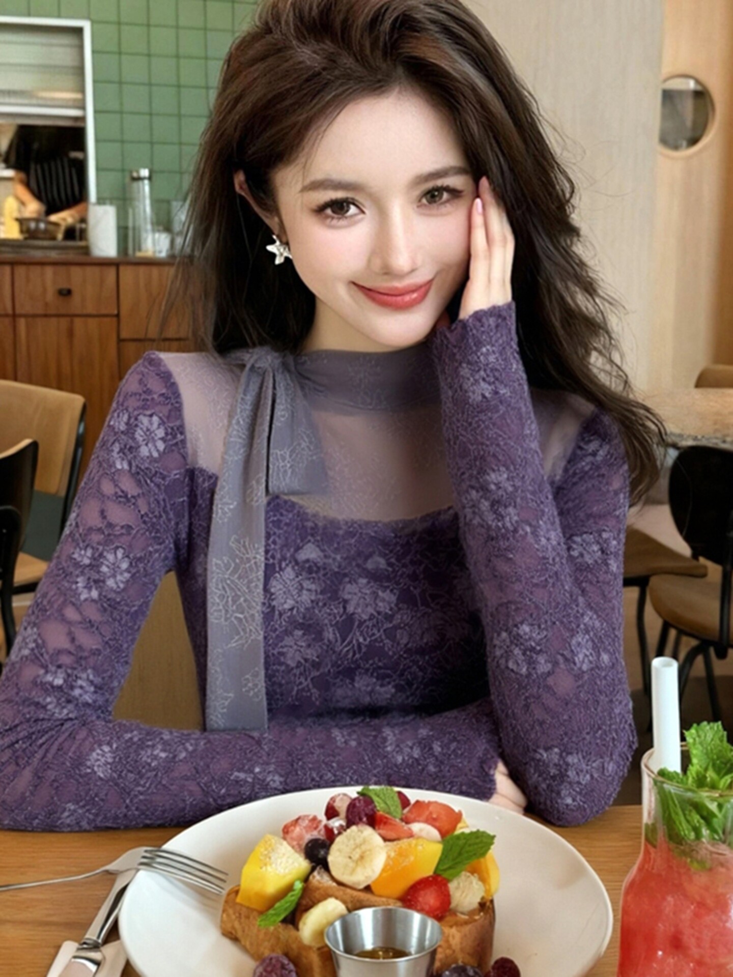 Women Purple GothicT-shirt Har - Turtleneck Knit 90S review and price