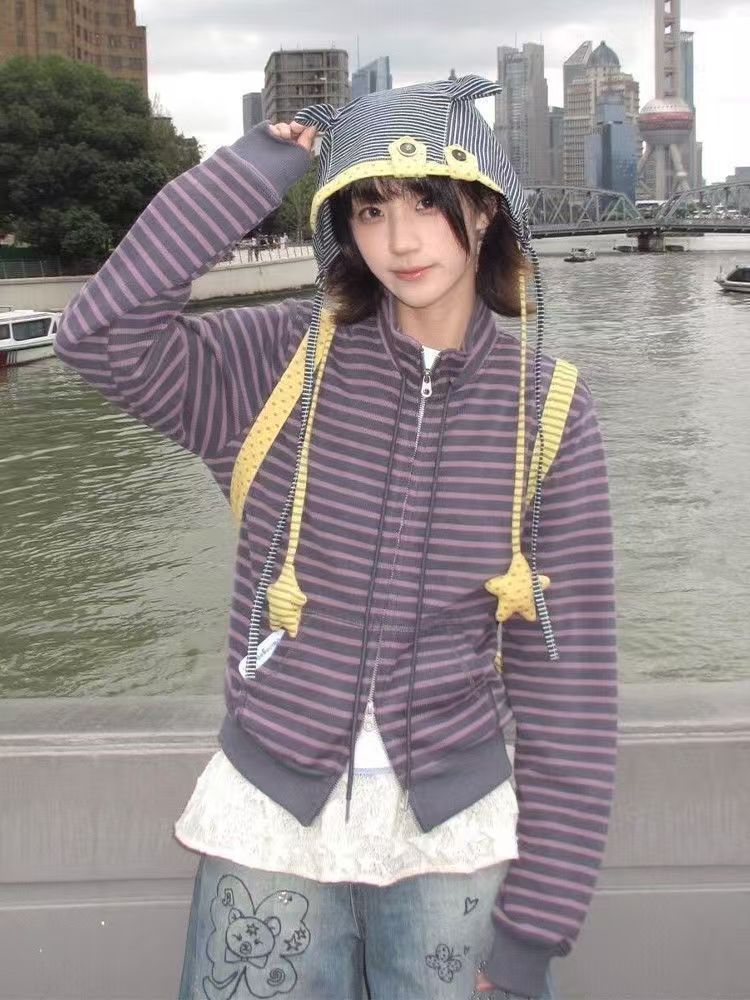 Vintage Grunge Striped Cardiga - Turtleneck Knit 90S review and price