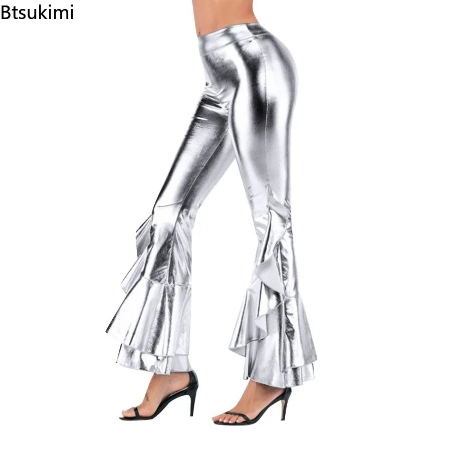Women's Shiny Flare Trousers M - Wide Leg Trouser 70S review and price