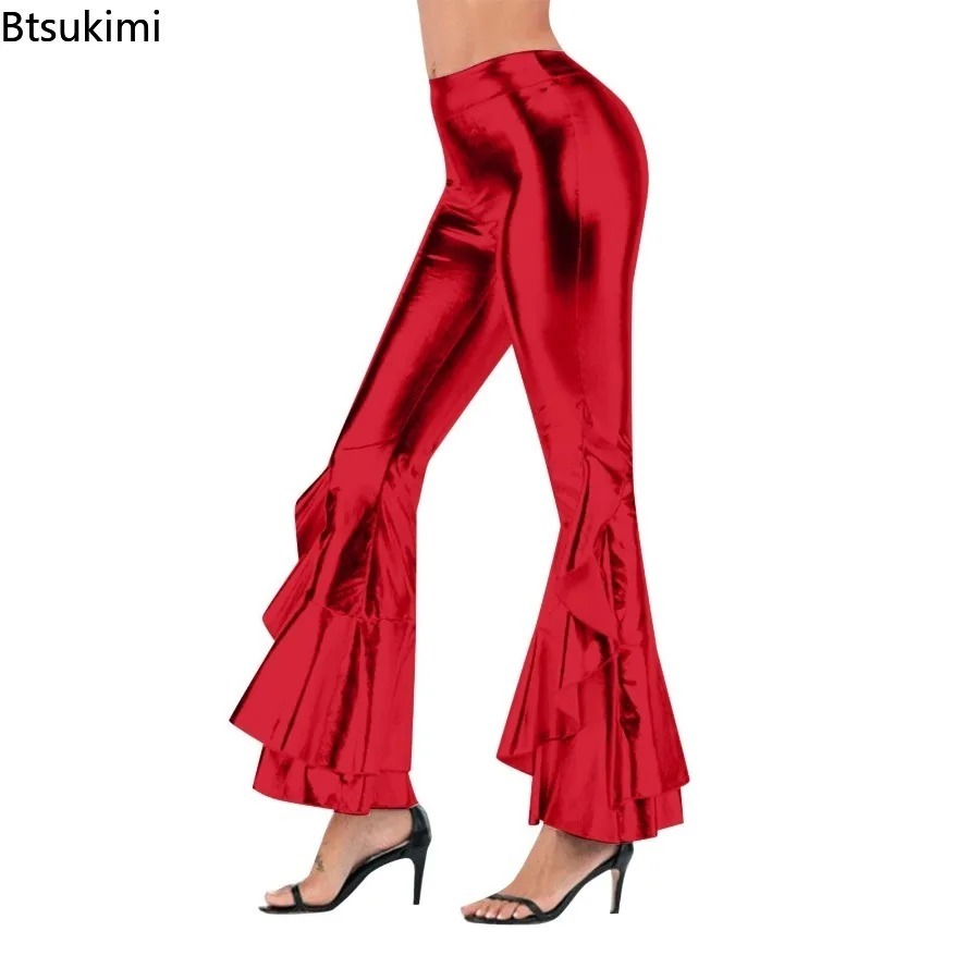 Women's Shiny Flare Trousers M - Wide Leg Trouser 70S review and price