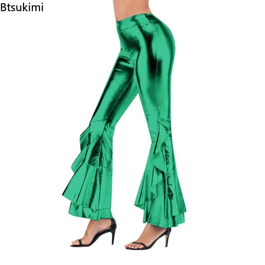 Women's Shiny Flare Trousers M - Wide Leg Trouser 70S review and price