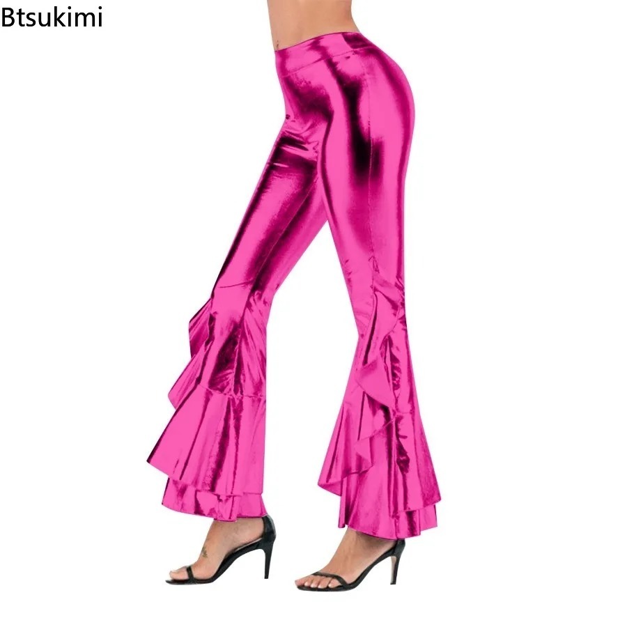Women's Shiny Flare Trousers M - Wide Leg Trouser 70S review and price