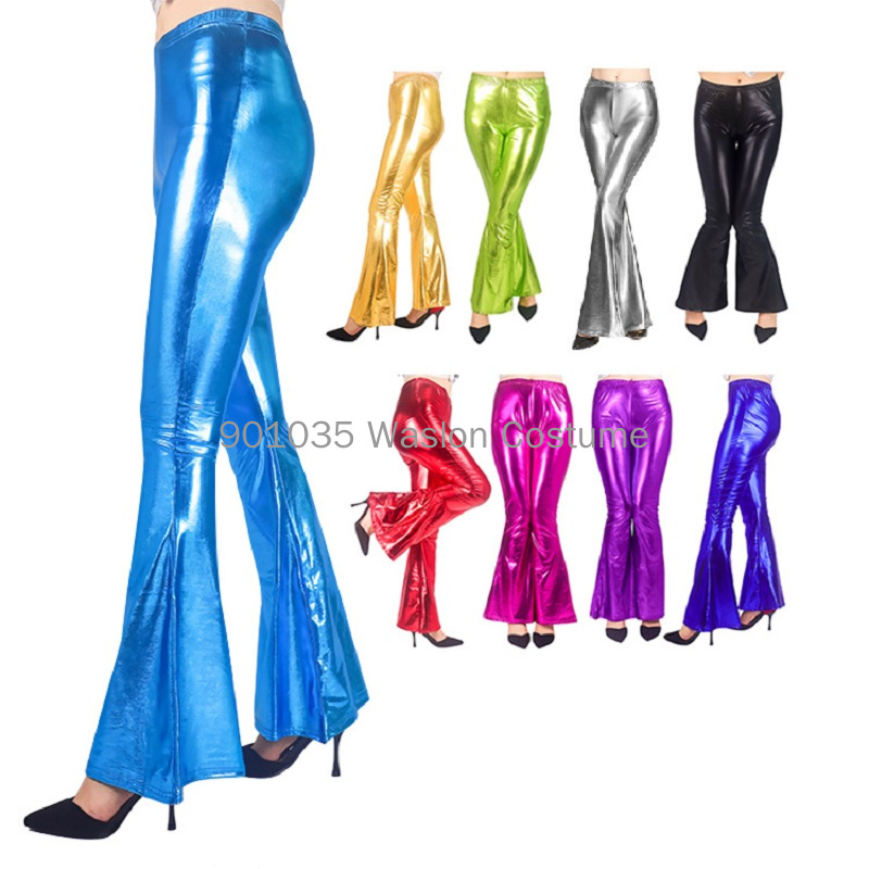 Women Shiny Flare Trousers Las - Wide Leg Trouser 70S review and price