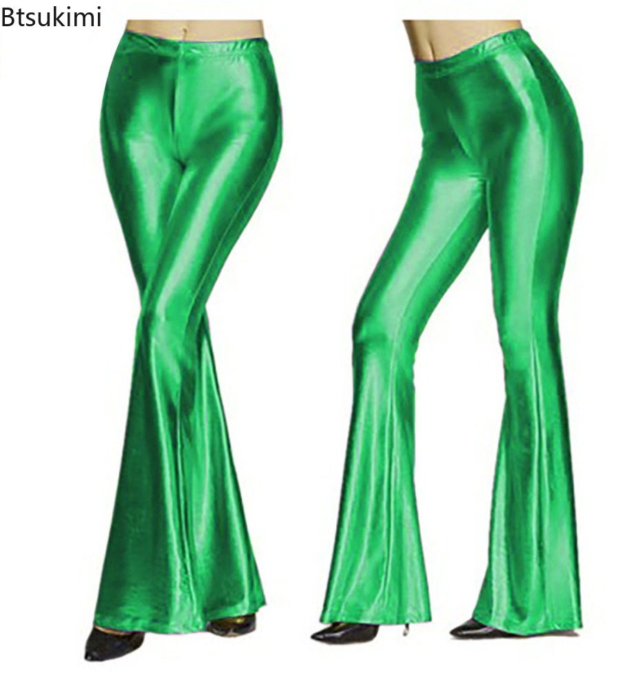Women's Shiny Bell Bottom Pant - Wide Leg Trouser 70S review and price