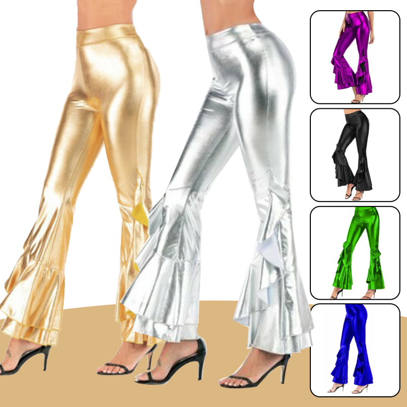 Women Shiny Flare Trousers Las - Wide Leg Trouser 70S review and price