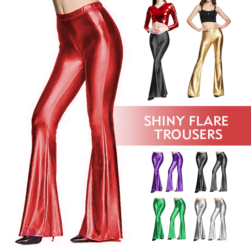 Women Shiny Flare Trousers Las - Wide Leg Trouser 70S review and price