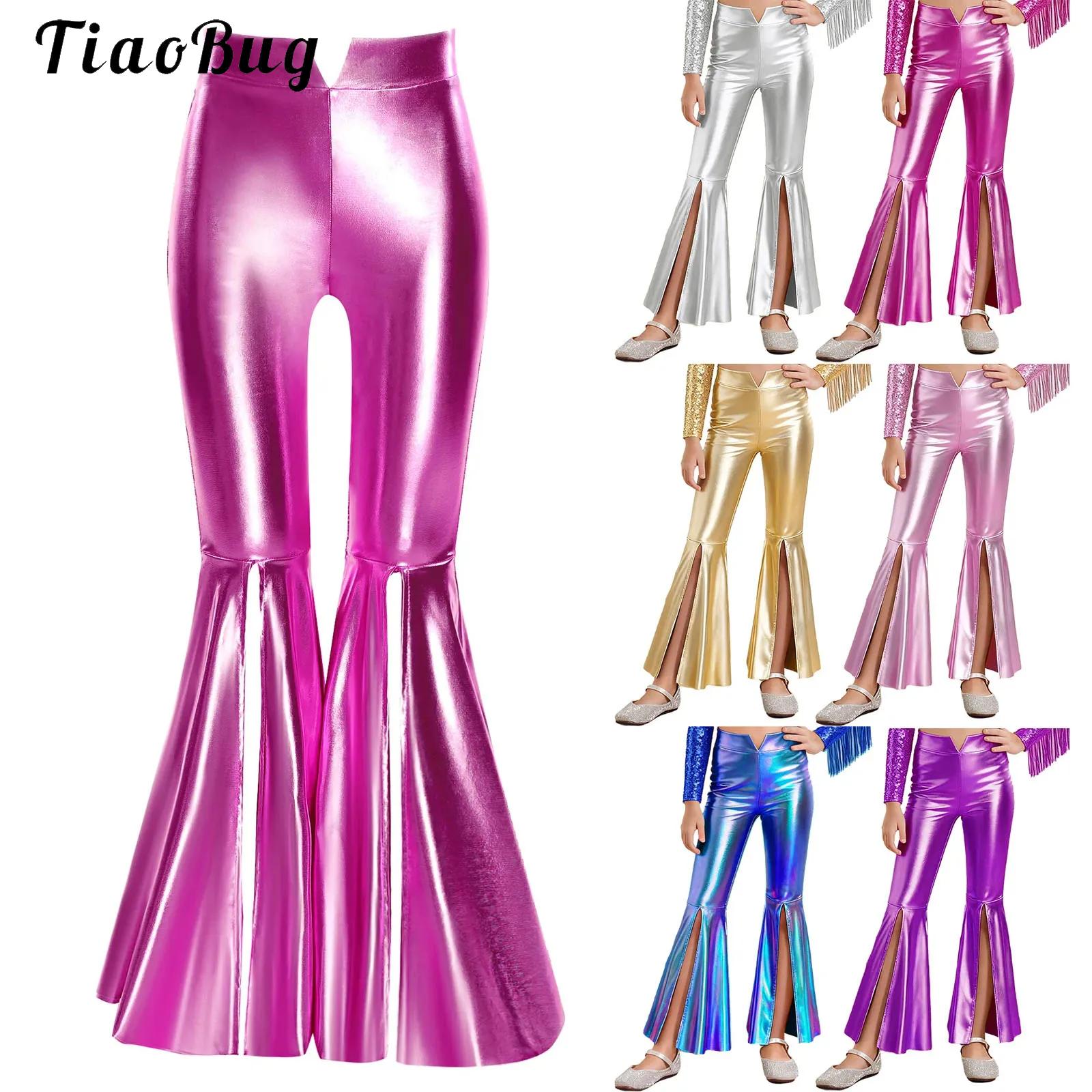 Girls Glossy Metallic Leggings - Wide Leg Trouser 70S review and price