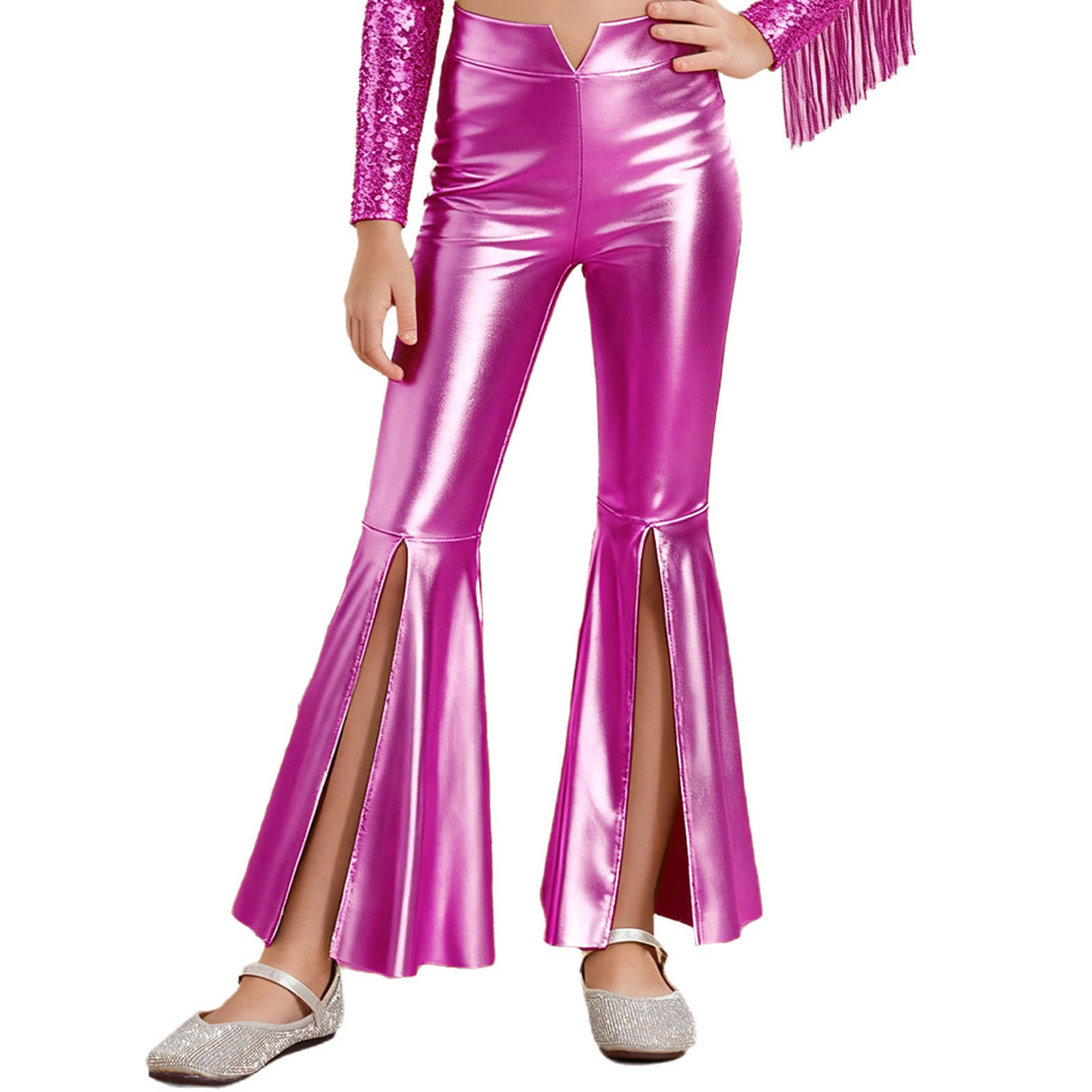 Girls Glossy Metallic Leggings - Wide Leg Trouser 70S review and price