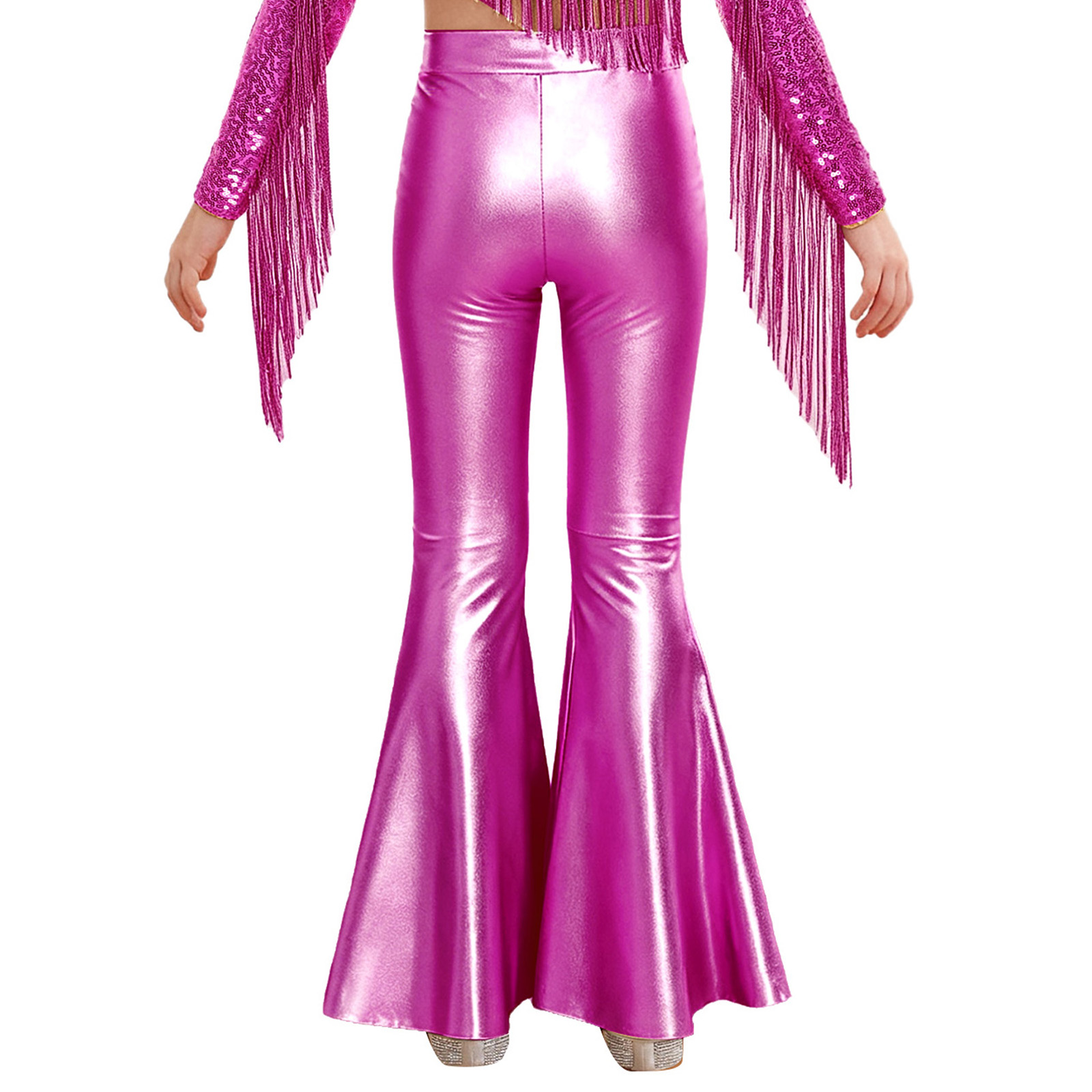 Girls Glossy Metallic Leggings - Wide Leg Trouser 70S review and price