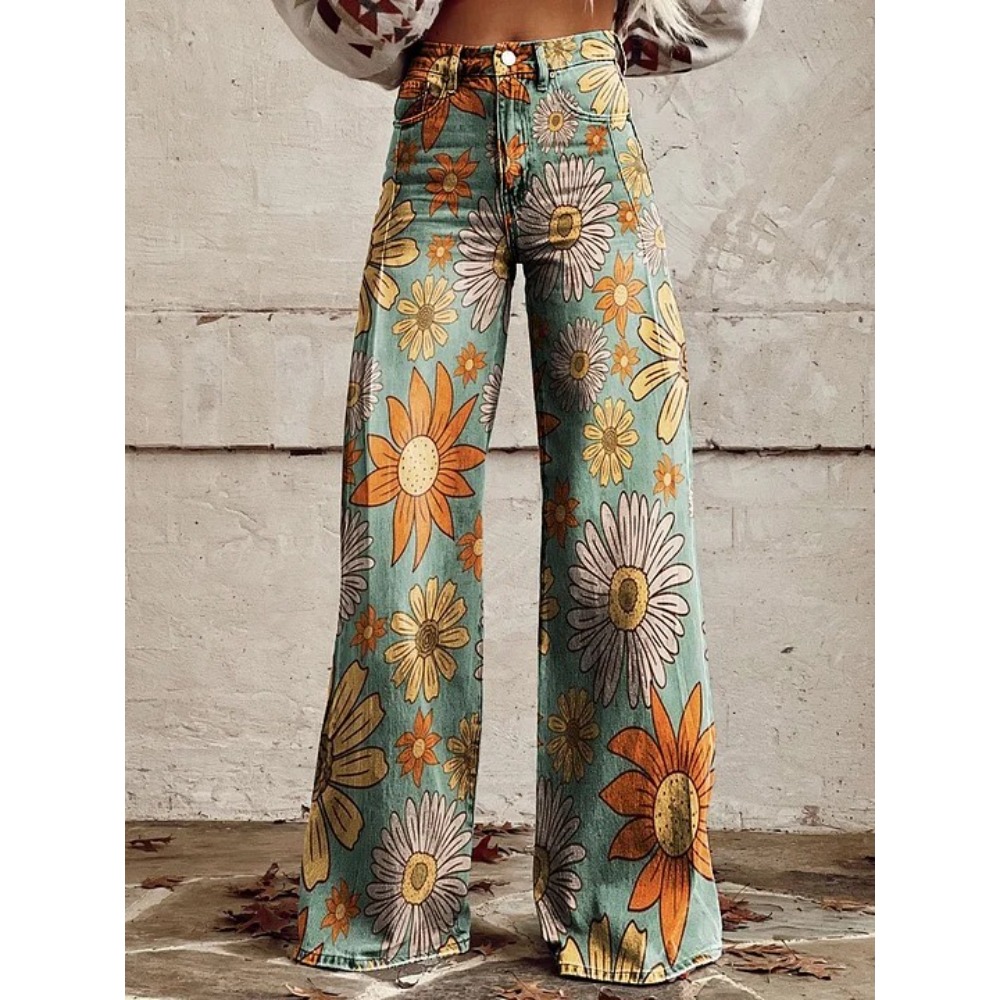 Women's Cute Retro Wave Daisy  - Wide Leg Trouser 70S review and price