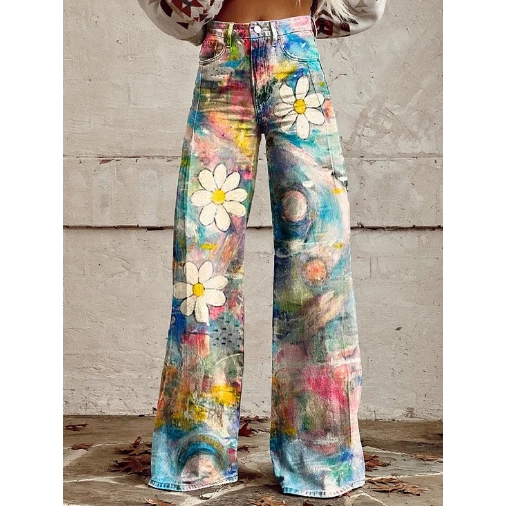 Women's Cute Retro Wave Daisy  - Wide Leg Trouser 70S review and price