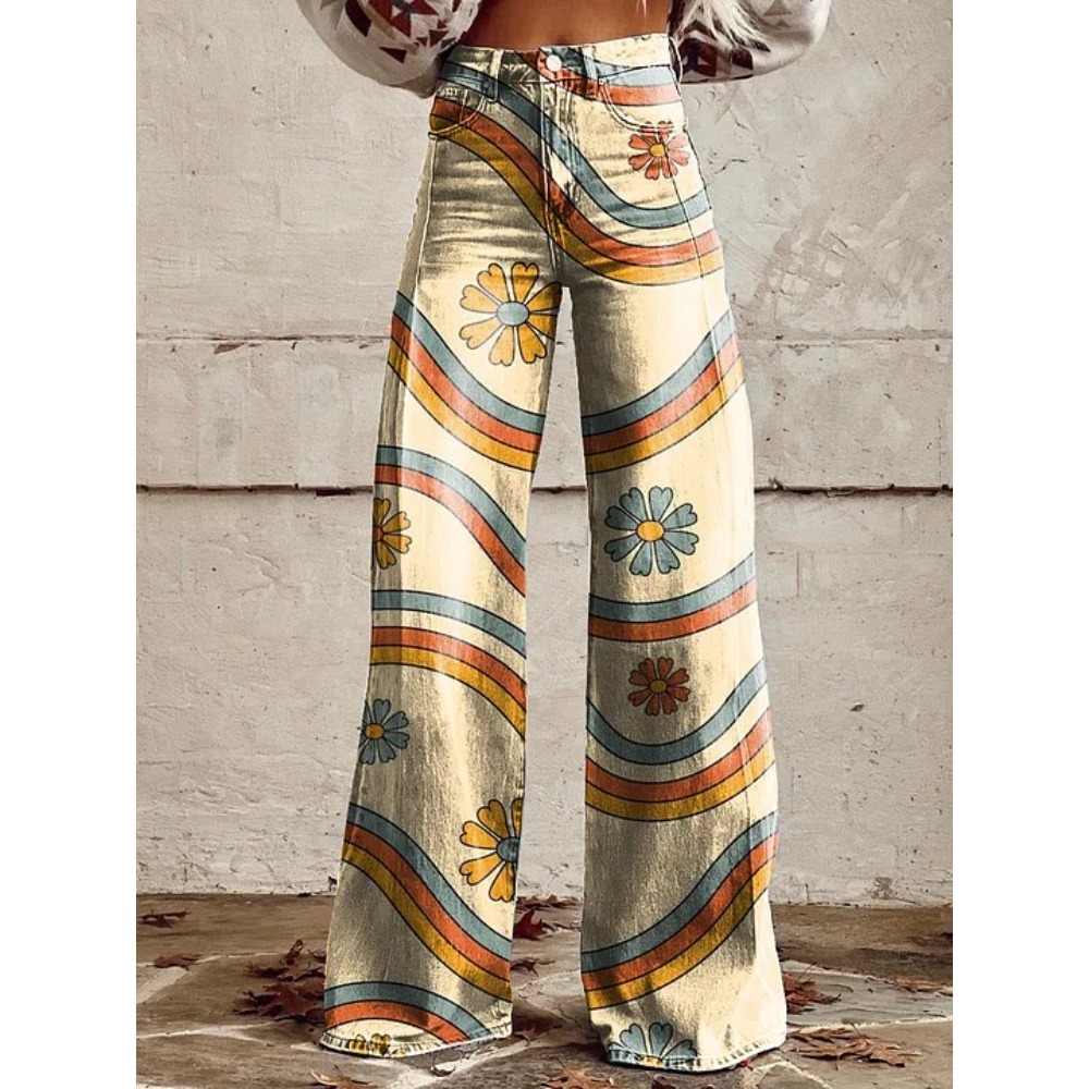 Women's Cute Retro Wave Daisy  - Wide Leg Trouser 70S review and price